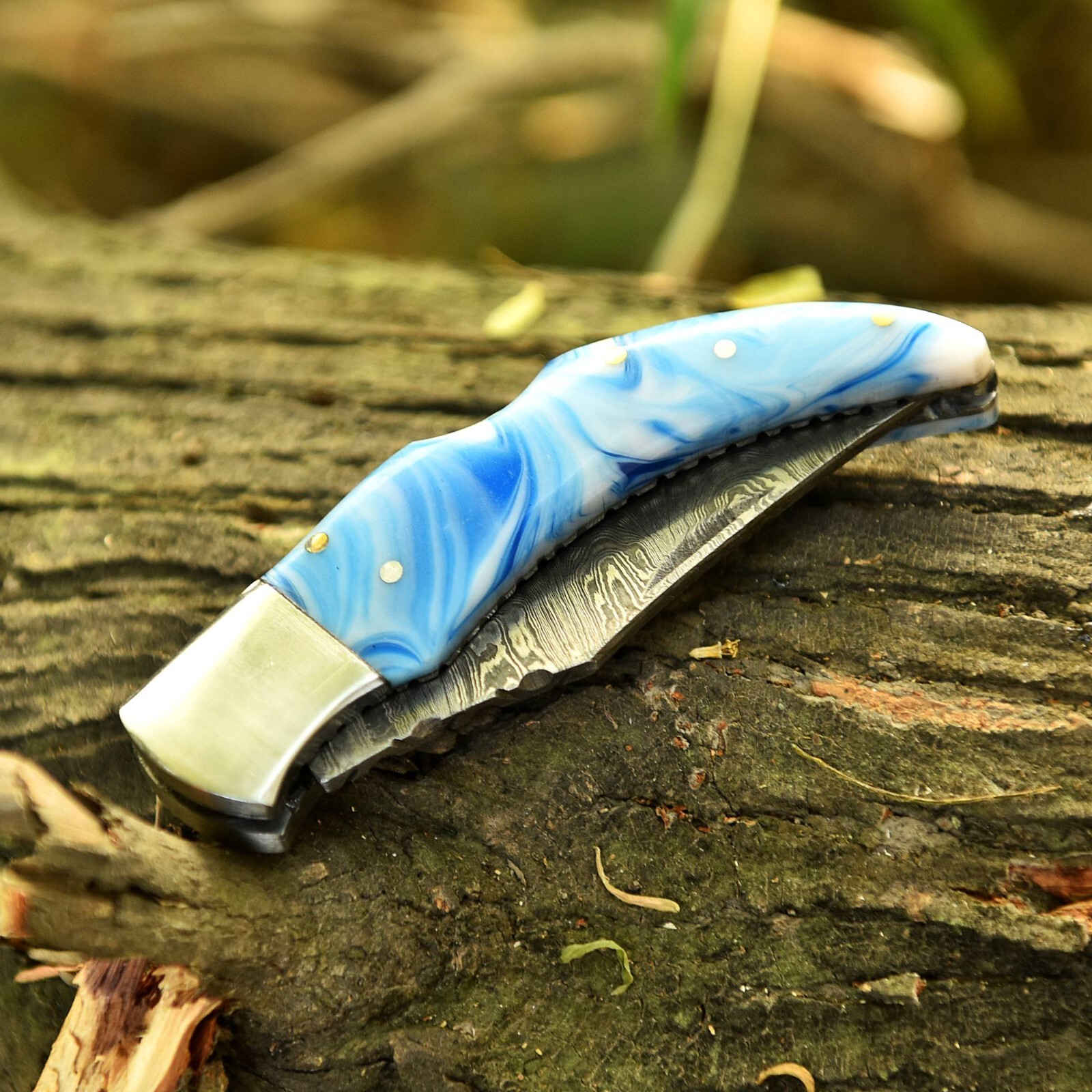 Handmade Damascus Steel Folding Blade Pocket knife Tactical Multi-Tool - folder