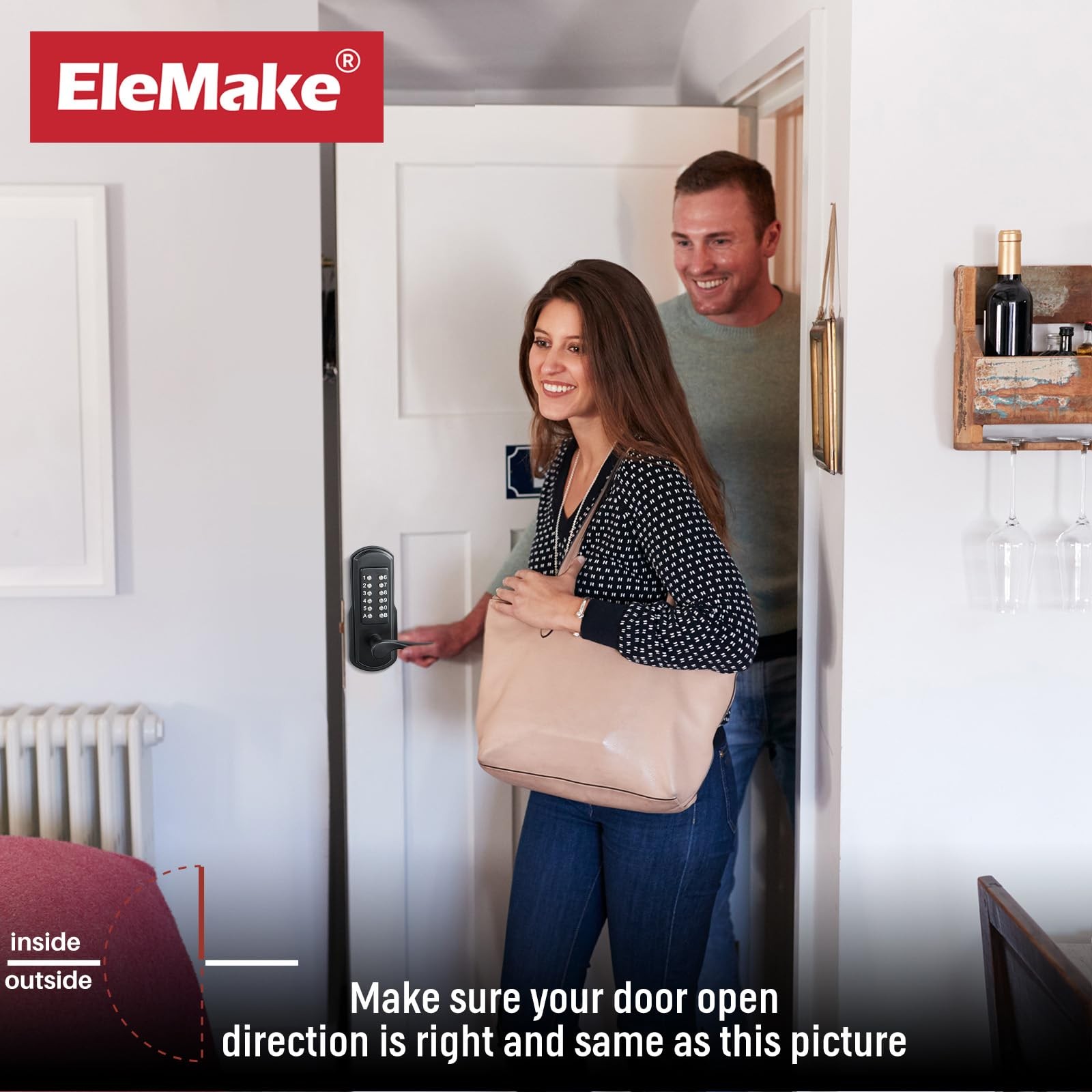 Elemake Keyless Door Lock Keypad Right Handed Mechanical Door Lock Security