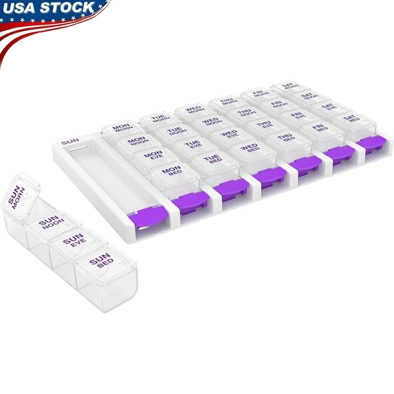 7 Day Pill Organizer Weekly Medication Planner Travel Easy Use Compartment