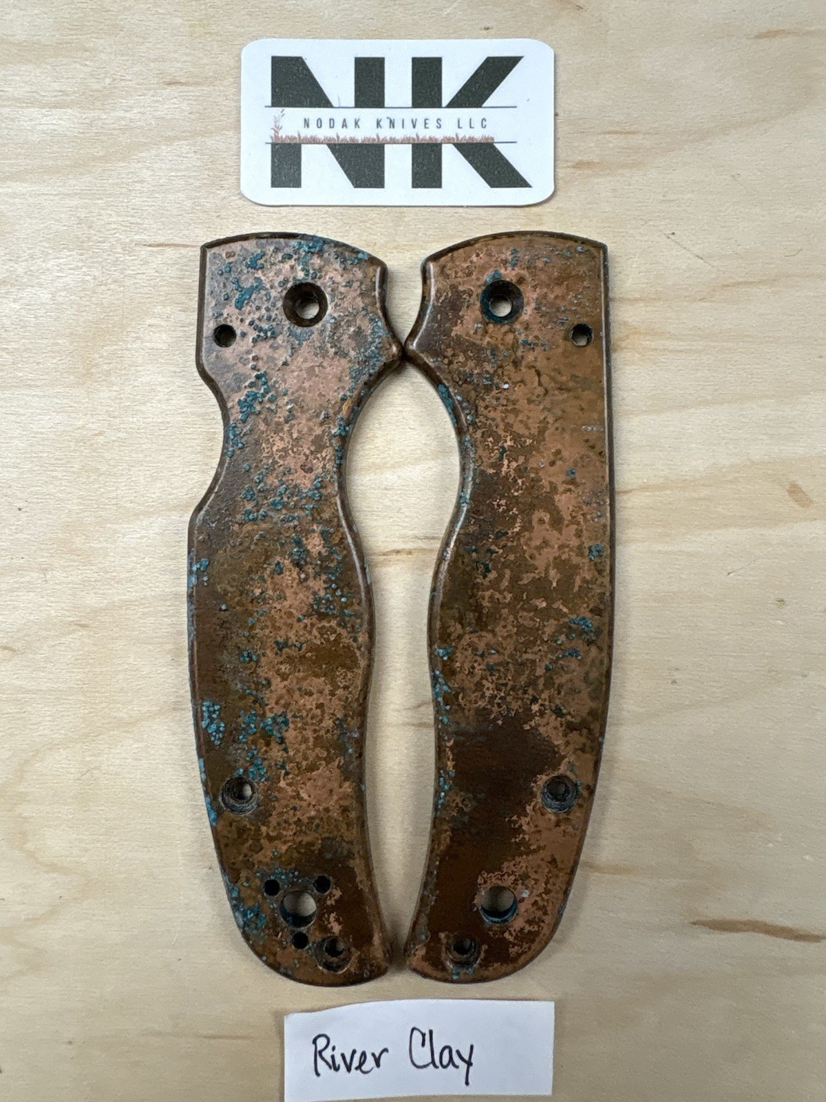 Nodak Custom “River Clay” Shipwreck Copper Spyderco Shaman Handle Scales