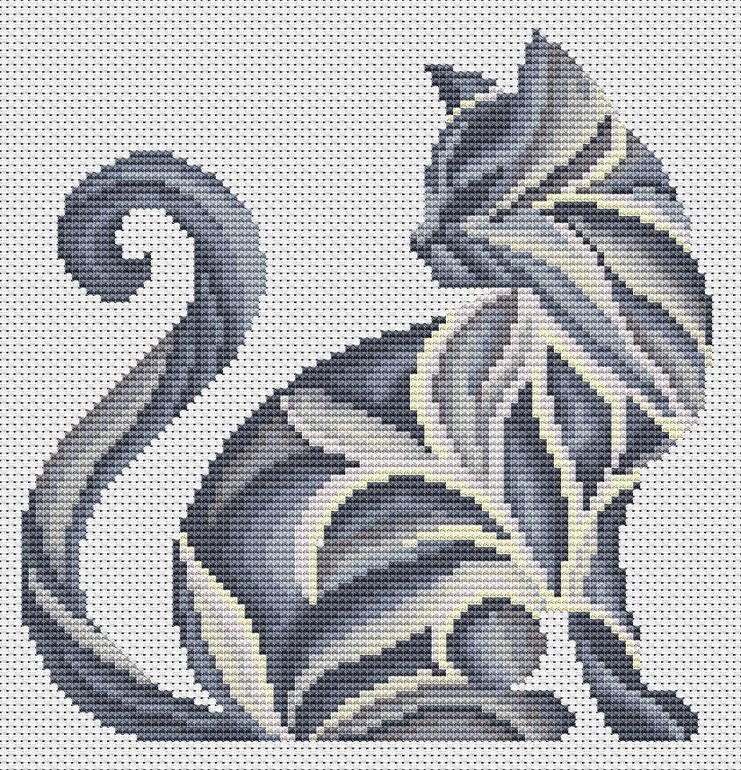 Cross Stitch Printed Pattern Abstract Cat DIY Chart Counted Needlework DMC Color