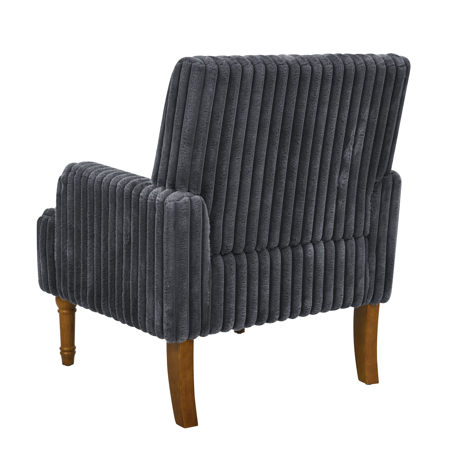 Dark Gray Wide Wale Corduroy Accent Chair Solid Wood Legs Living Room