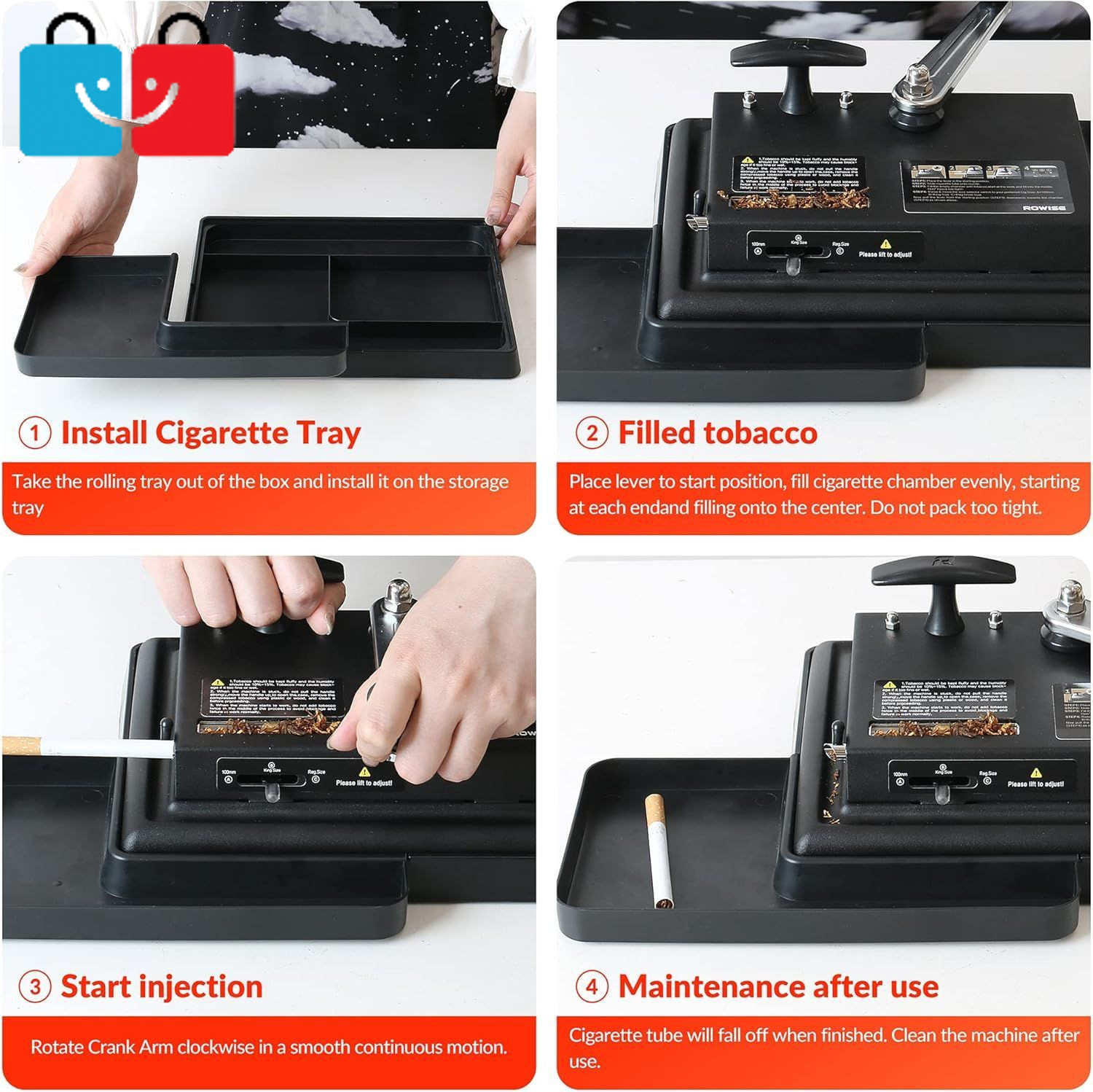 Manual Homemad Cigarette Rolling Machine + Tray & Case, Adjustable for King Size