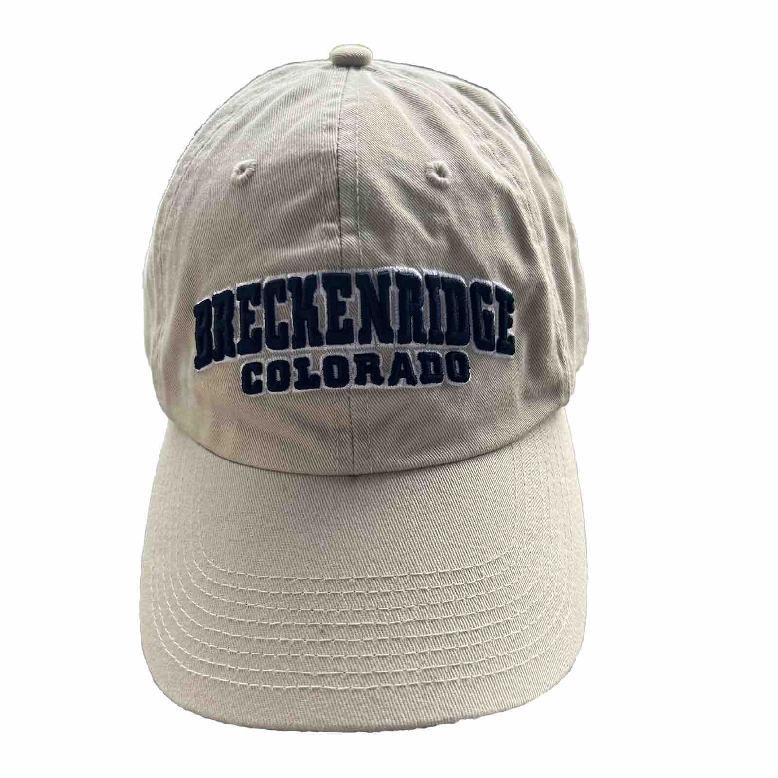 Breckinridge CO Hat Cap Beige with Navy Strap w Buckle Cotton EUC