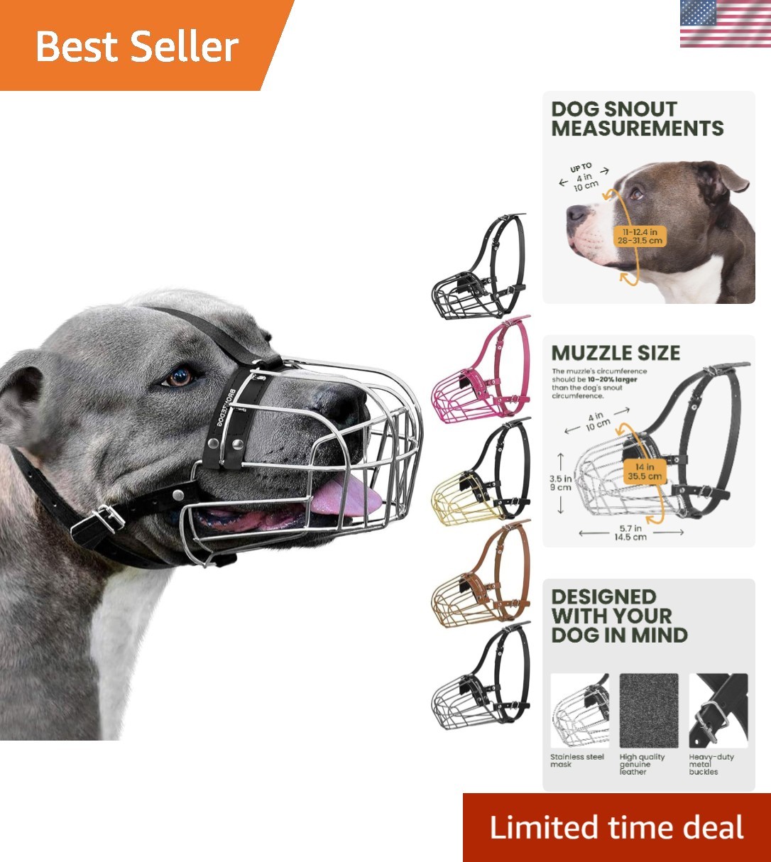 Adjustable Dog Muzzle for Pitbulls & Amstaff - Safe & Breathable Design
