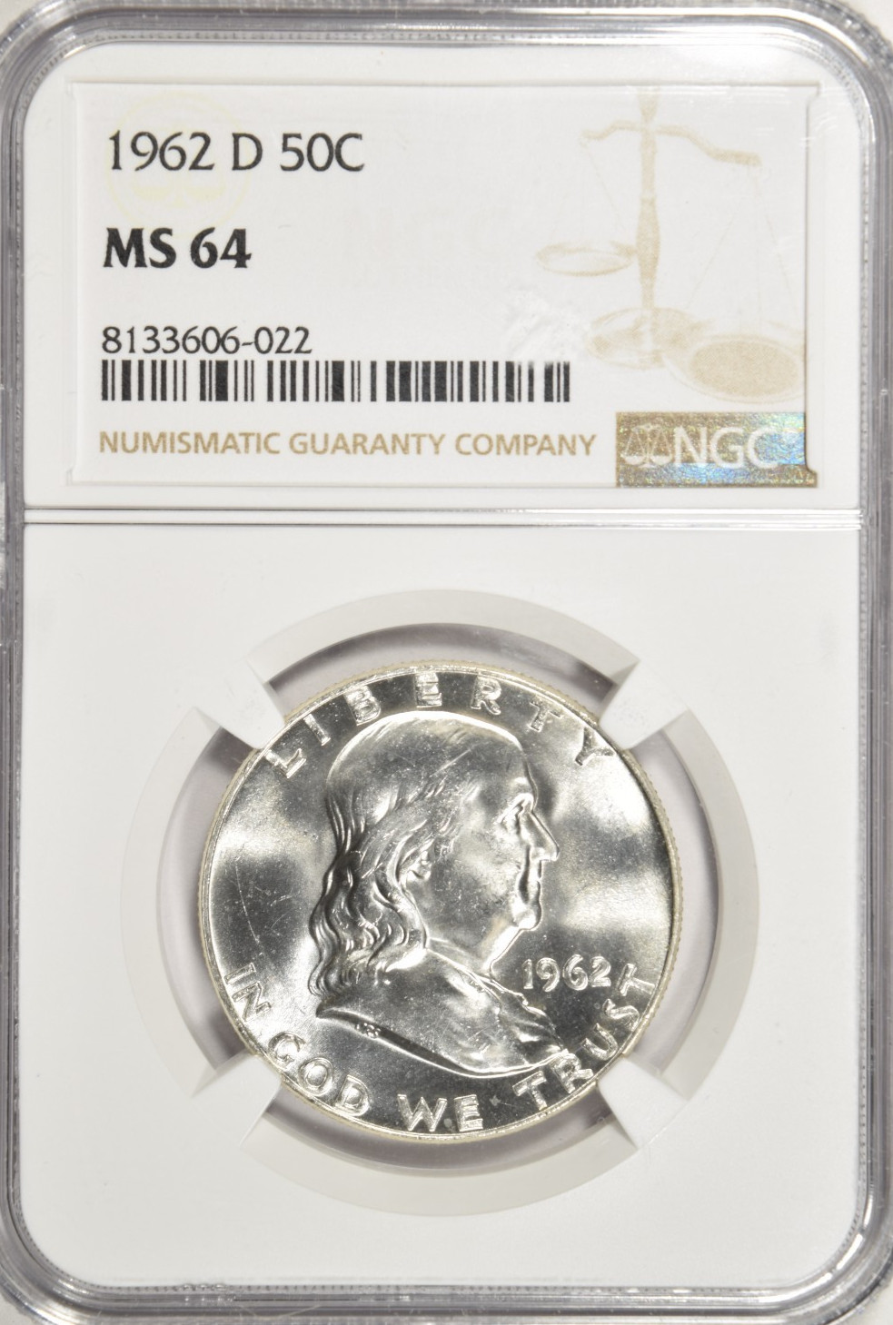 1962 D FRANKLIN HALF DOLLAR ~ NGC MS64 ~ BRIGHT WHITE!