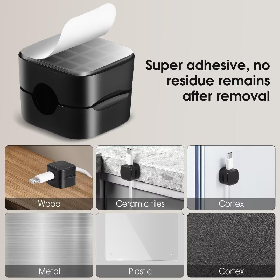 VZZNN 12 Pack Cable Holders Clips Magnetic Desk Organizer Black、White