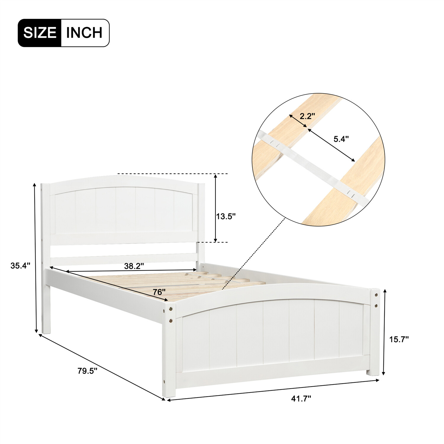 Twin Size Bed Frame Wood Platform Bed Frame with Headboard White/Gray/Espresso