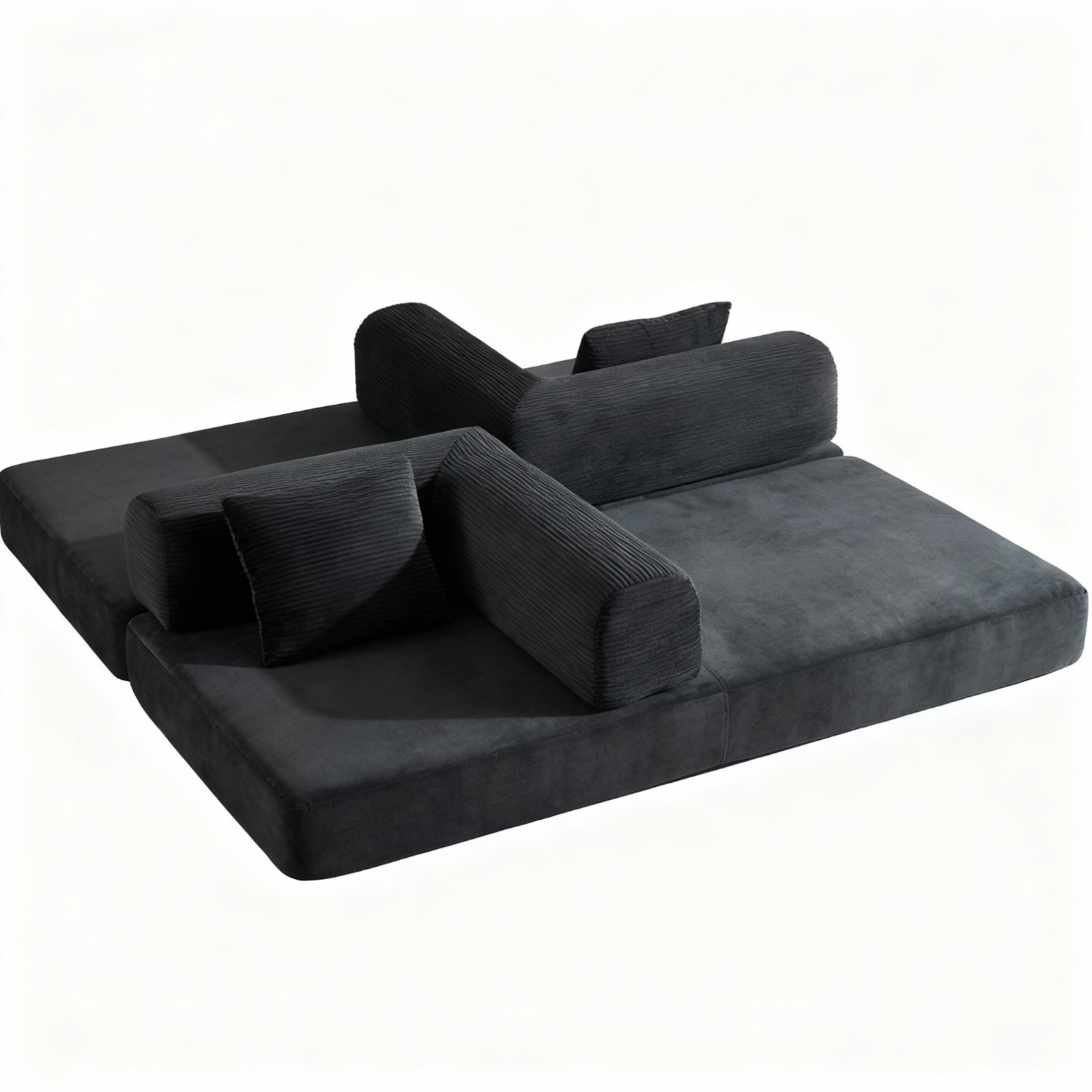 Convertible Floor Sofa Bed Pillow Back Support Armrest,Corduroy fabric Grey