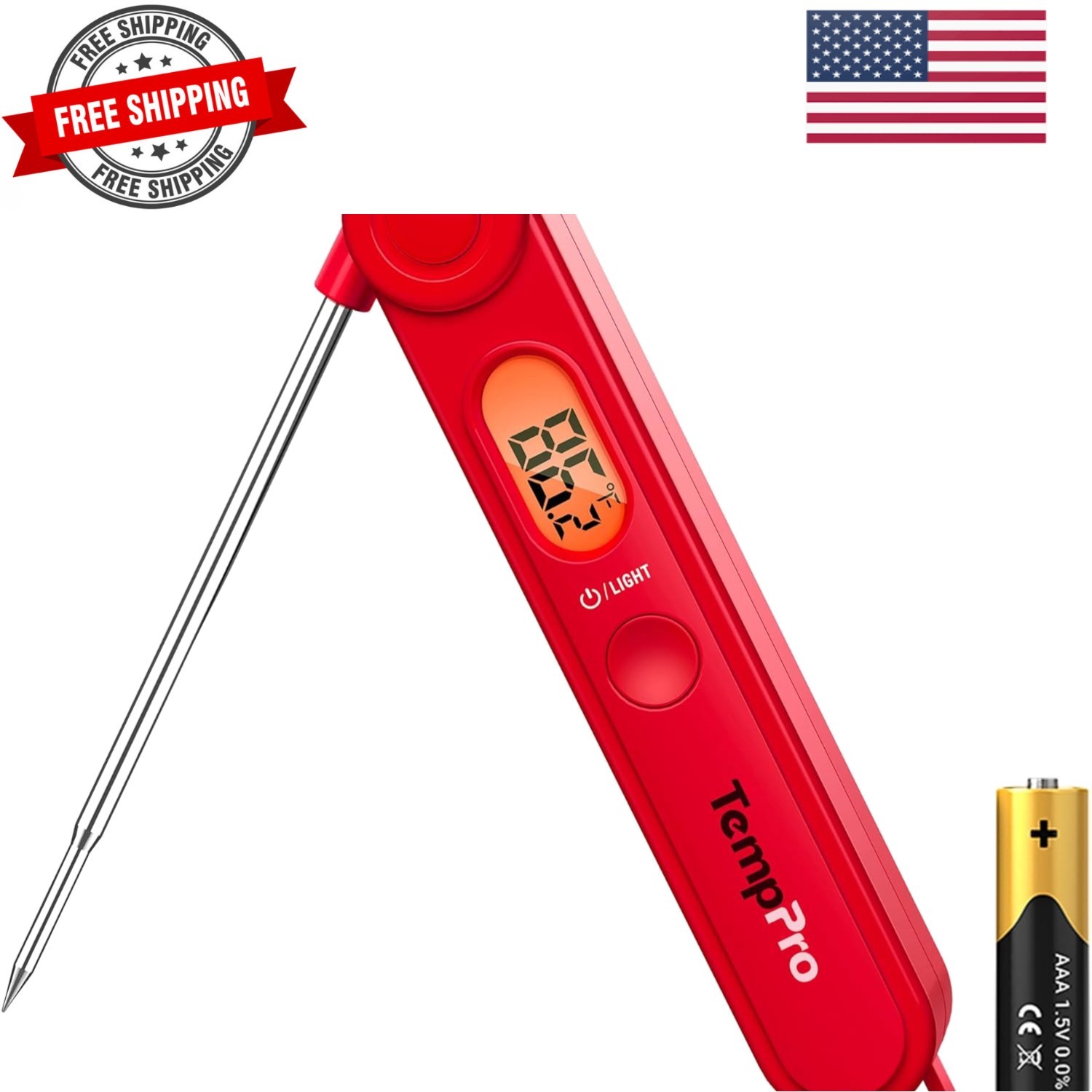 TP03B Digital Meat Thermometer for Cooking, Instant Read Thermometer with Bac...