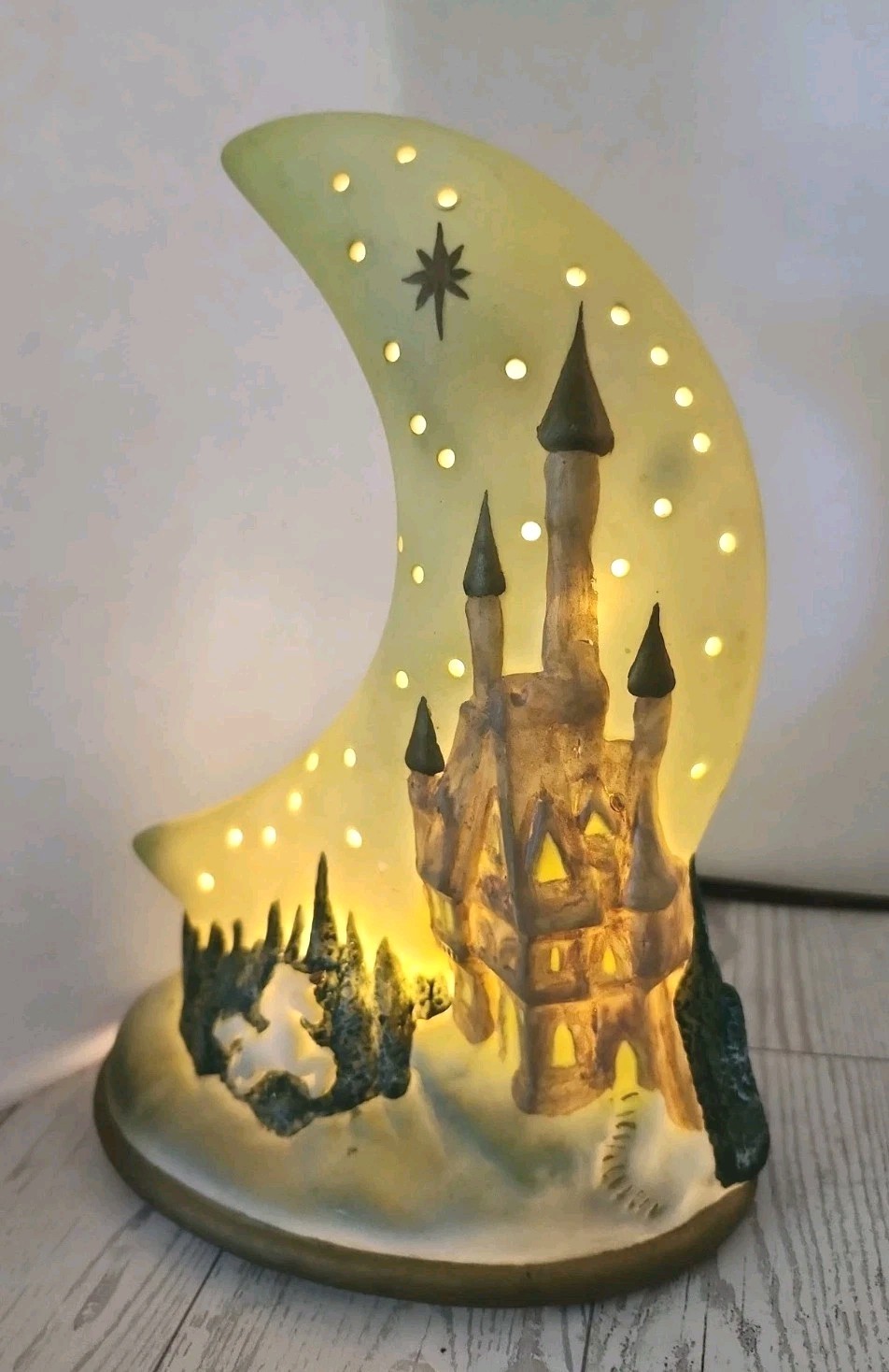 Vintage Moon Pierced Star Night Light Winter Castle Unicorn Celestial Magical