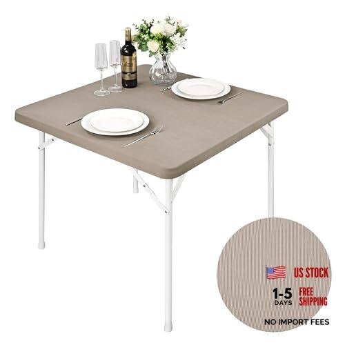Square Fitted Card Tablecloth Table Cover Elastic 34" x 34" (Square) Khaki