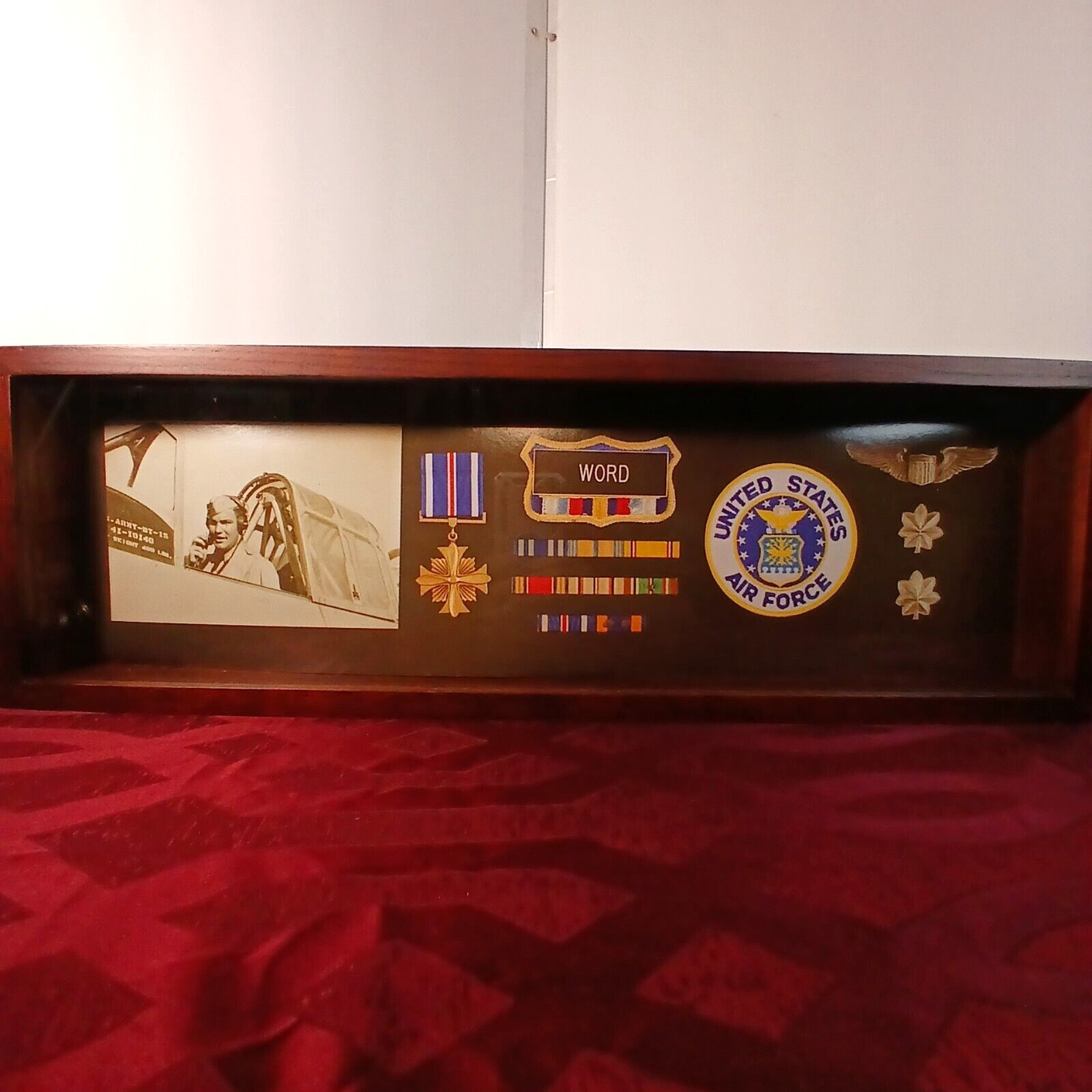 Glass Front Wood Display Shelf 24" Shadowbox Black Velvet or White Panels
