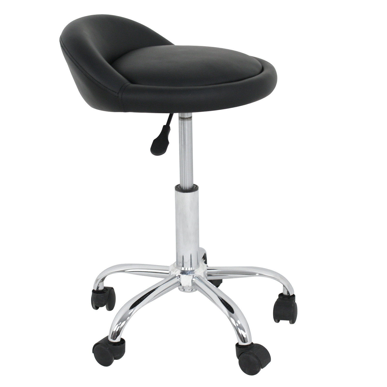 Set of 6 Adjustable Salon Stools Swivel Hydraulic Rolling Leather Seats Black