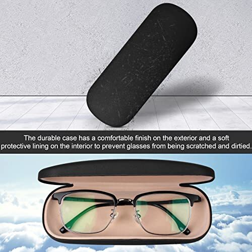 Glasses Case, 2 Pack Eyeglass Case with Cleaning Cloth, Glasses Case Black