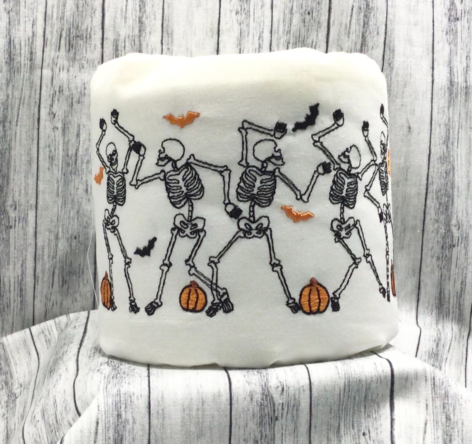 Halloween Dancing Skeletons Embroidered Decorative Toilet Paper Cover Wrap