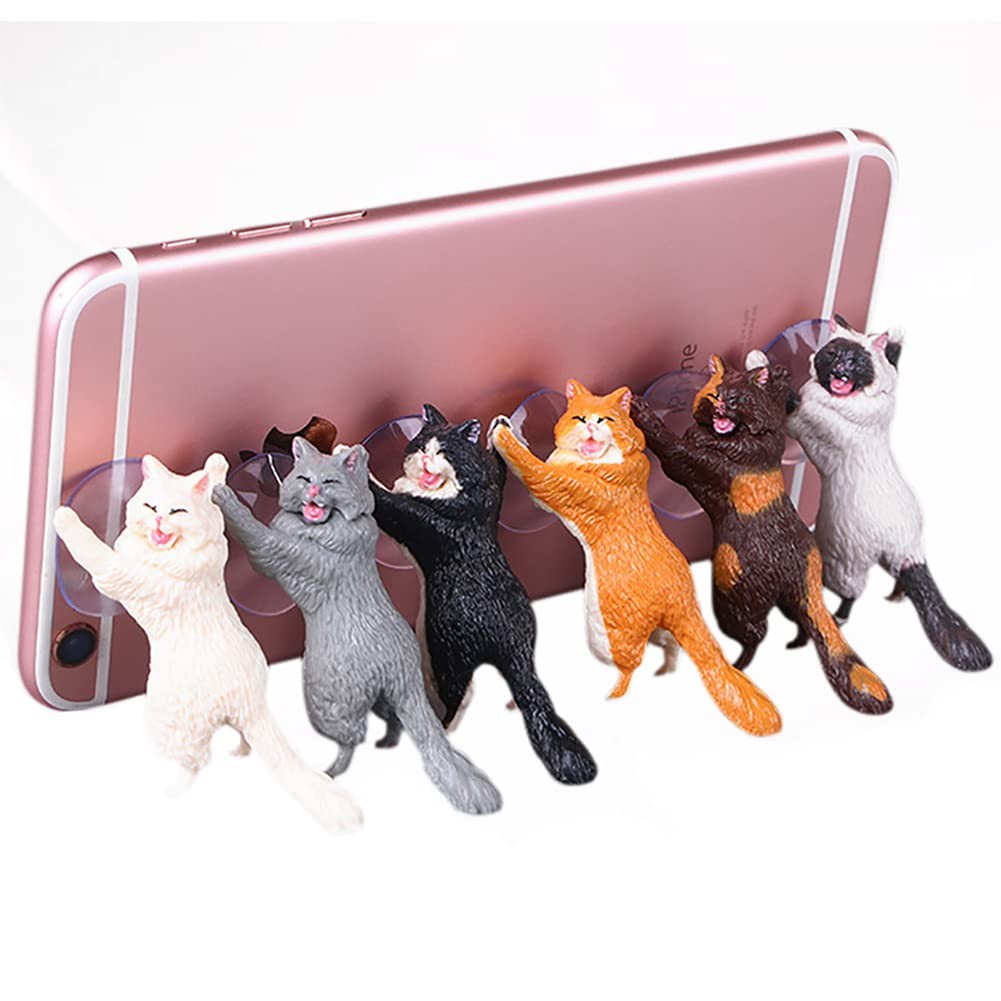 6pcs Different Cute Cat Phone Stand Cats Smart Phone Sucker Holder, Cute Resi...