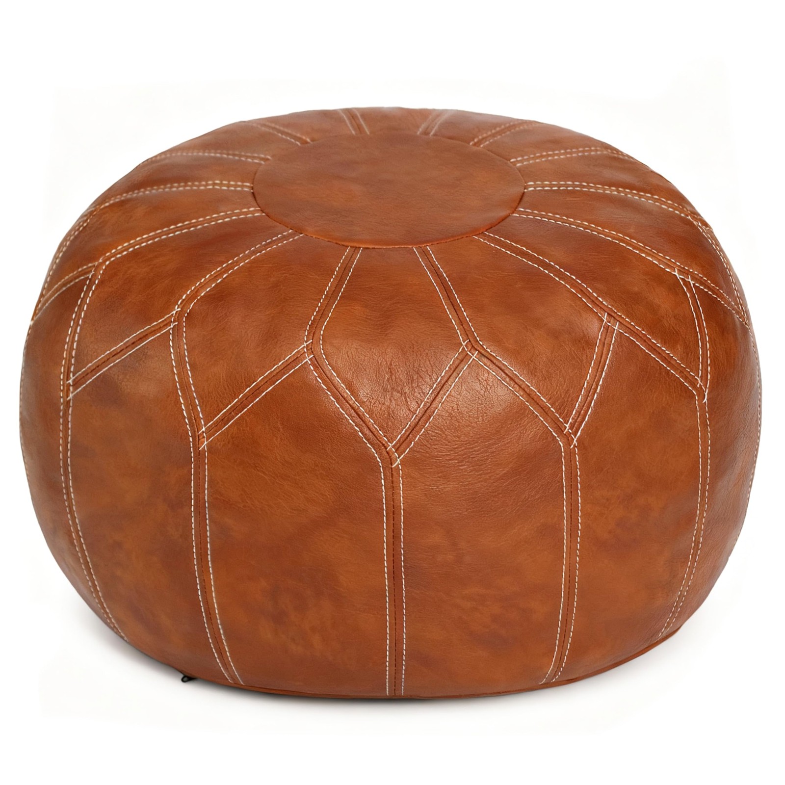Unstuffed Moroccan Faux Leather Pouf Ottoman with Storage - Handmade Boho Chi...