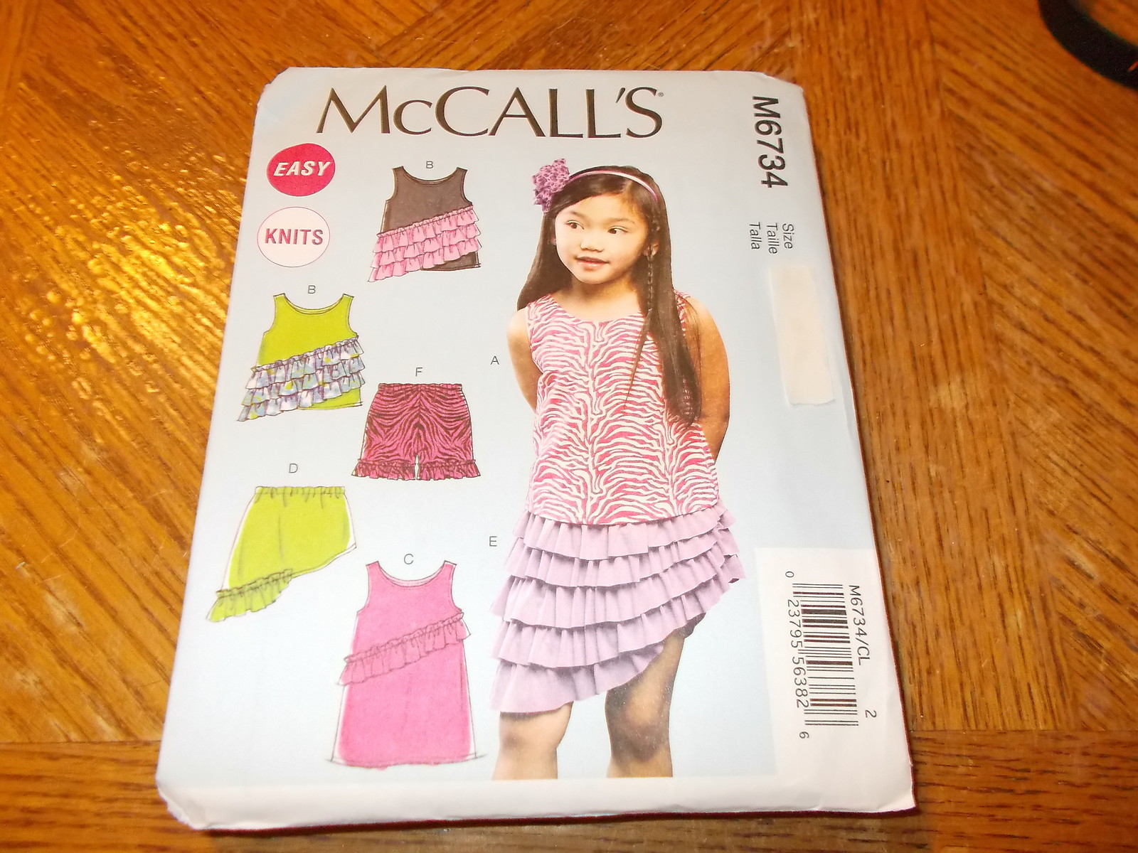 McCalls Pattern M6734 Girls EZ KNITS Pullover Tops/Dress & Shorts/Skirts- Ruffle