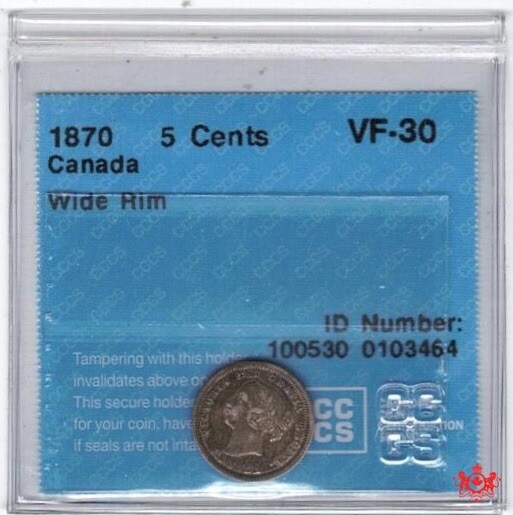 1870 Canada 5 Cents Wide Rim - CCCS VF30 - 0103464