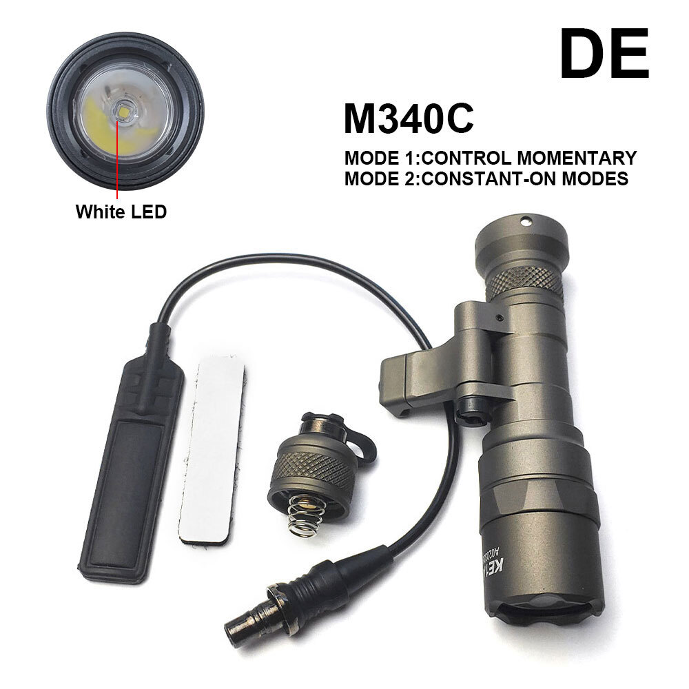Tactical M340C LED White Light 500lm Flashlight With Remote Pressures Switch US