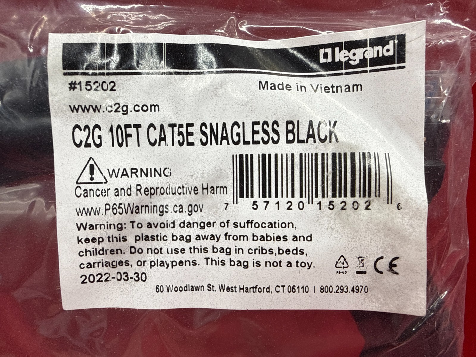 C2G Cat5e Snagless Black Ethernet Patch Cable 10ft 15202 ✨❤️✨✨❤️✨ BRAND NEW!
