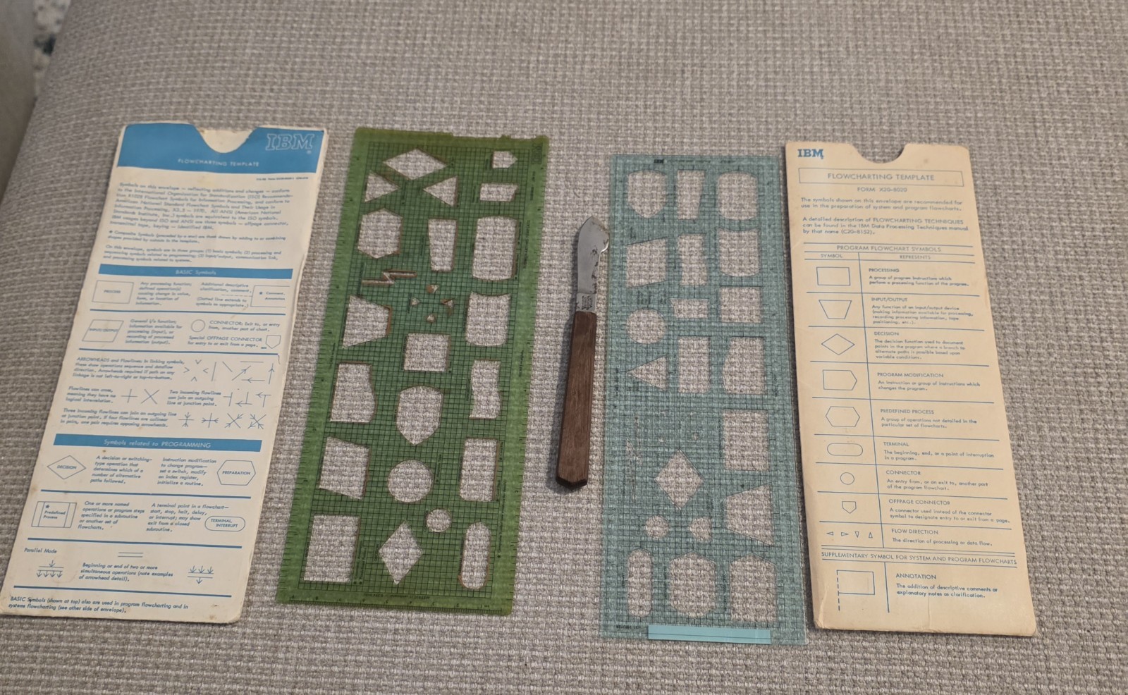 IBM Vintage Flowcharting Template Stencil Set X20-8020 w/ Reference Cards