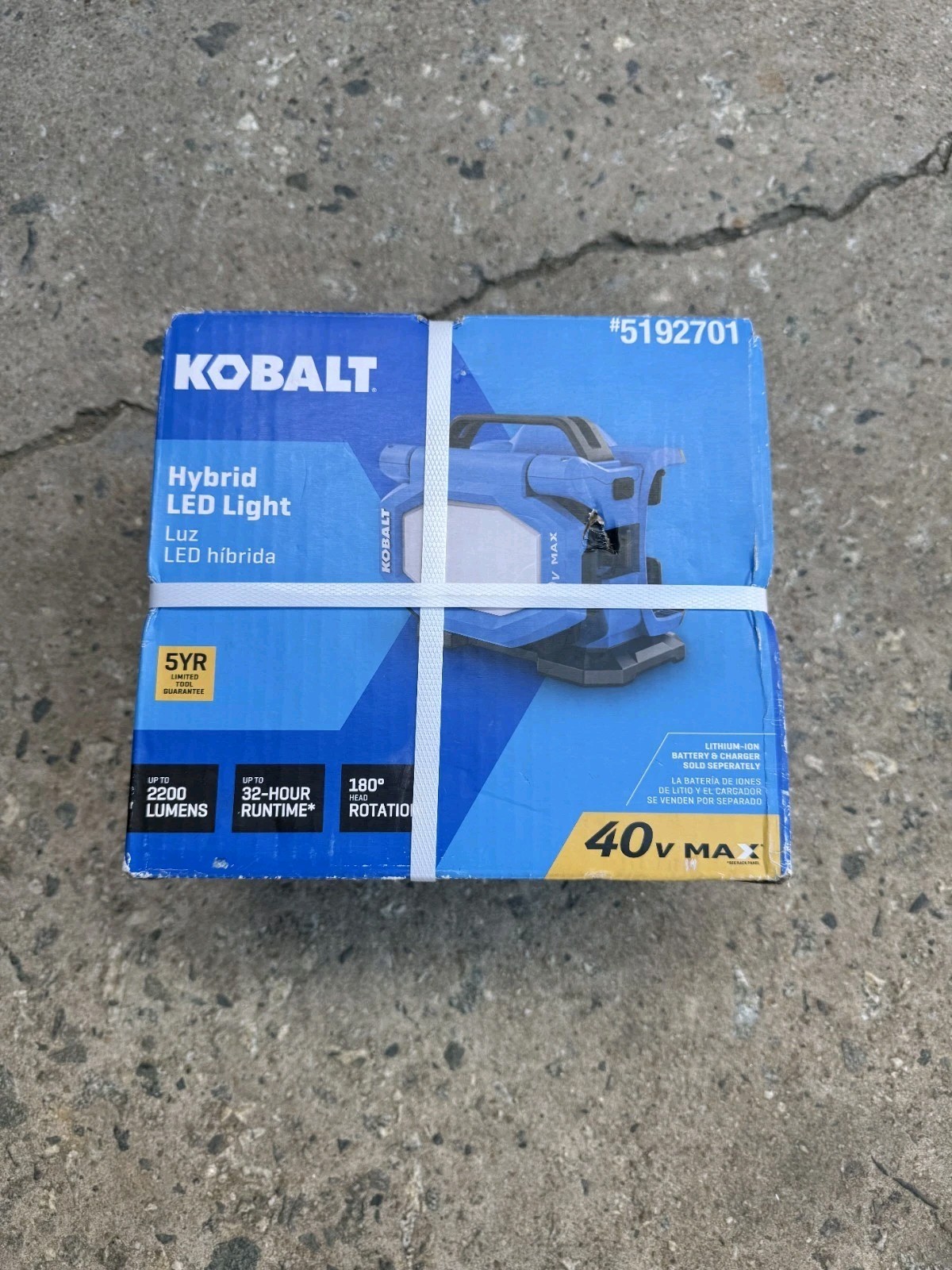 Kobalt 40V 2200-Lumens LED Battery Op & plug-in Rechargeable Portable Work Light