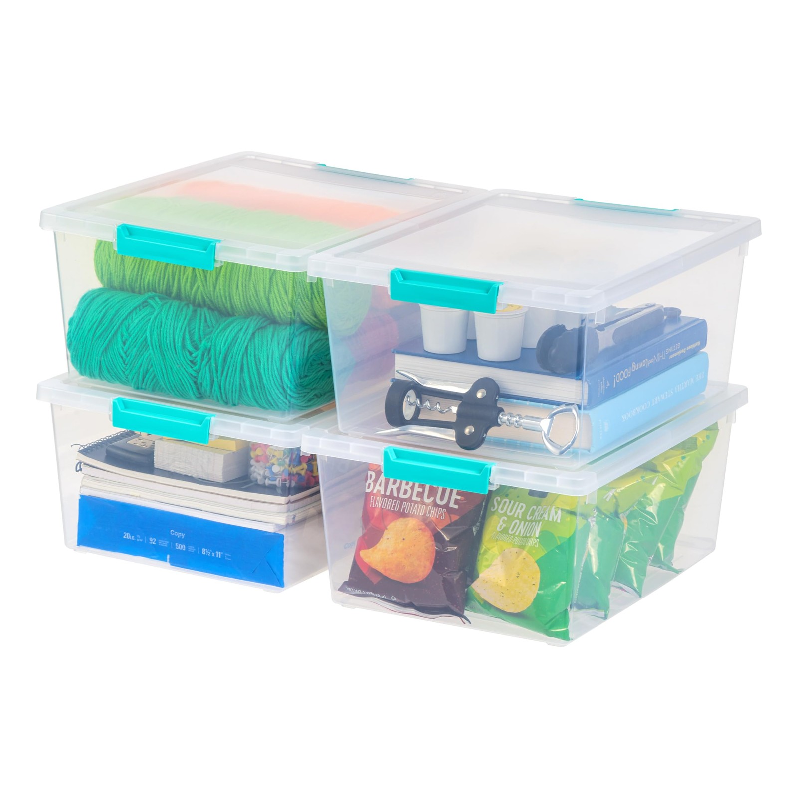 Clear 12 Qt Plastic Storage Bins 4 Pack, Stackable Craft Organizer, Office Home