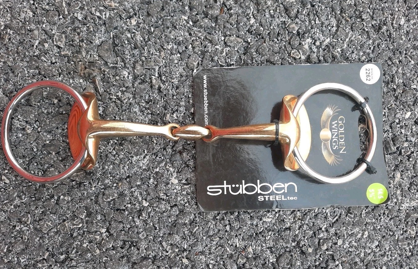 NWT STUBBEN 5 3/4"  SteelTec Golden Wings 14 mm Copper Double Joint Snaffle Bit
