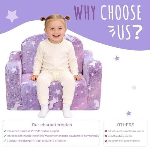 Thick Comfy Toddler Chair and Couch for Kids,2-in-1 Soft Flannel Purple Pony