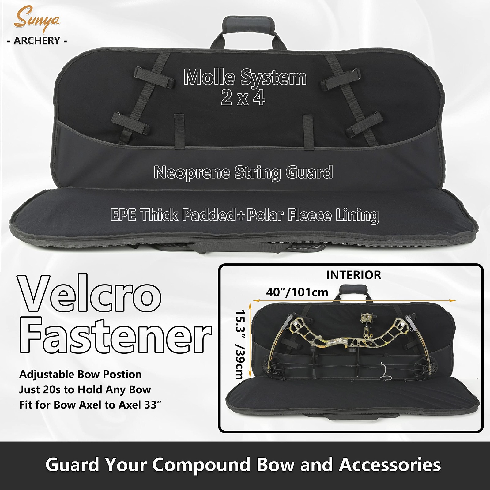 SUNYA Compound Bow Case with Molle System - Neoprene Bow String Protection & Pad