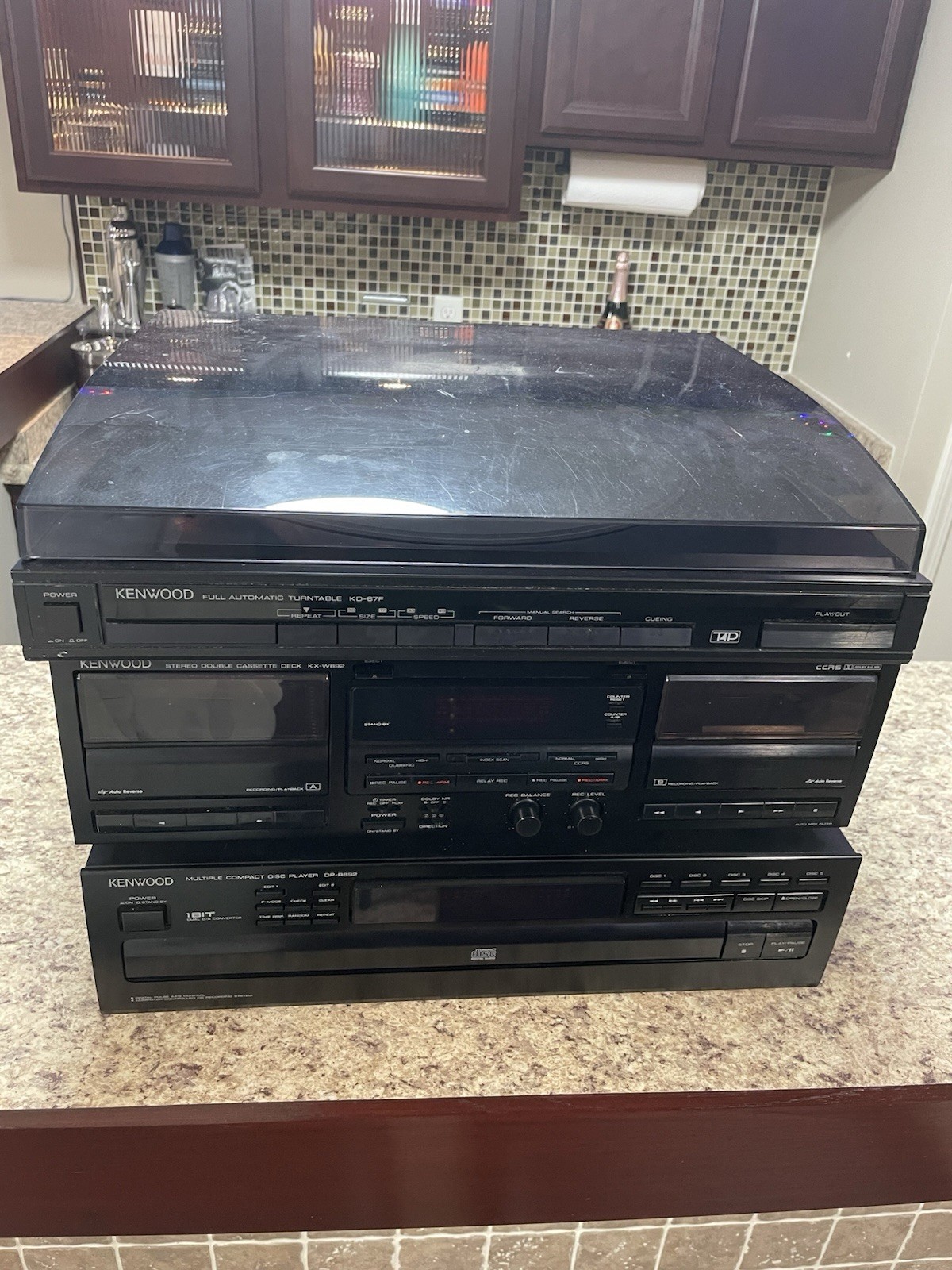 Vintage Kenwood Home Stereo System 5 Disc Cd Double Cassette Deck Turntable Read