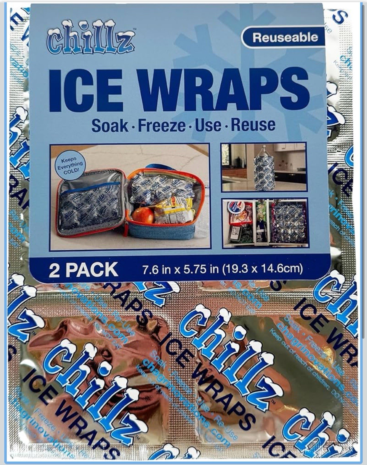 New Chillz Two Reusable Ice Sheets 7.6x5.75 in Flexible Ice Packs for Coolers