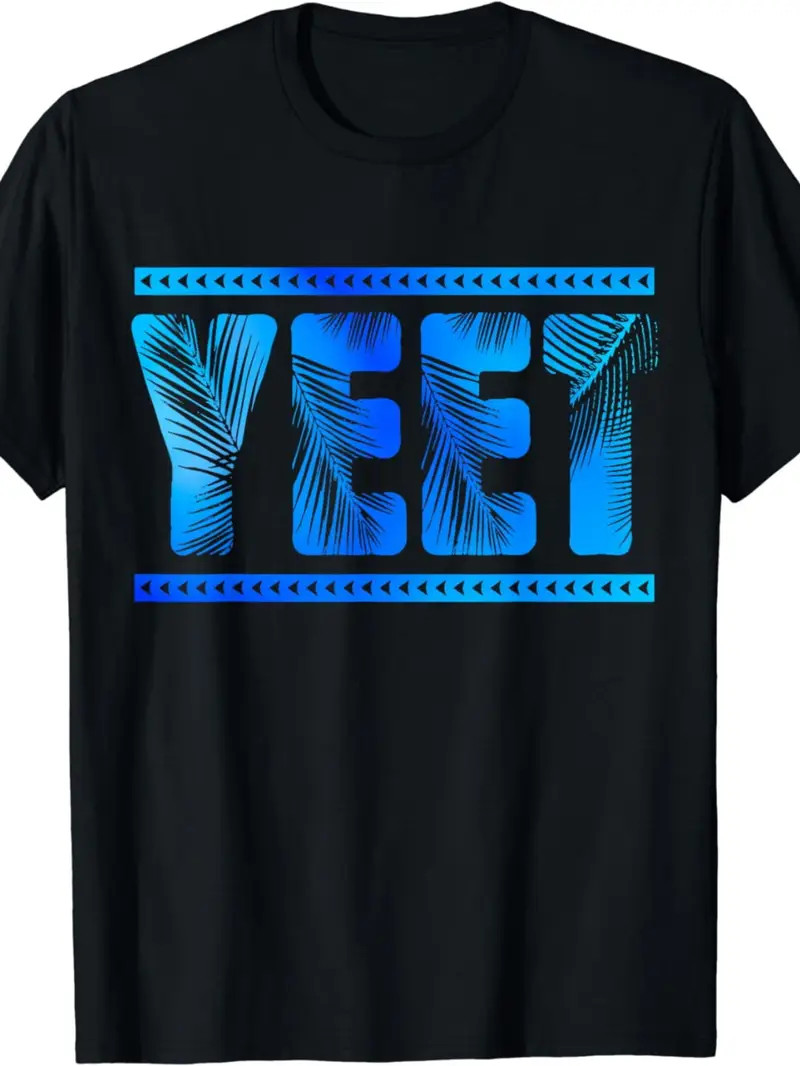 Men's Retro Loose Fit Yeet Graphic T-Shirt - Bold Tropical Leaf & Arrow Print Sh
