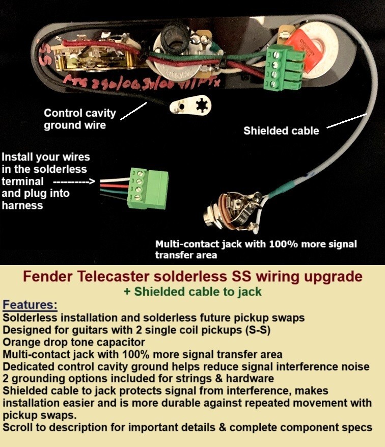 Fender Telecaster Solderless SS Wiring Upgrade + Shielded Cable to Jack