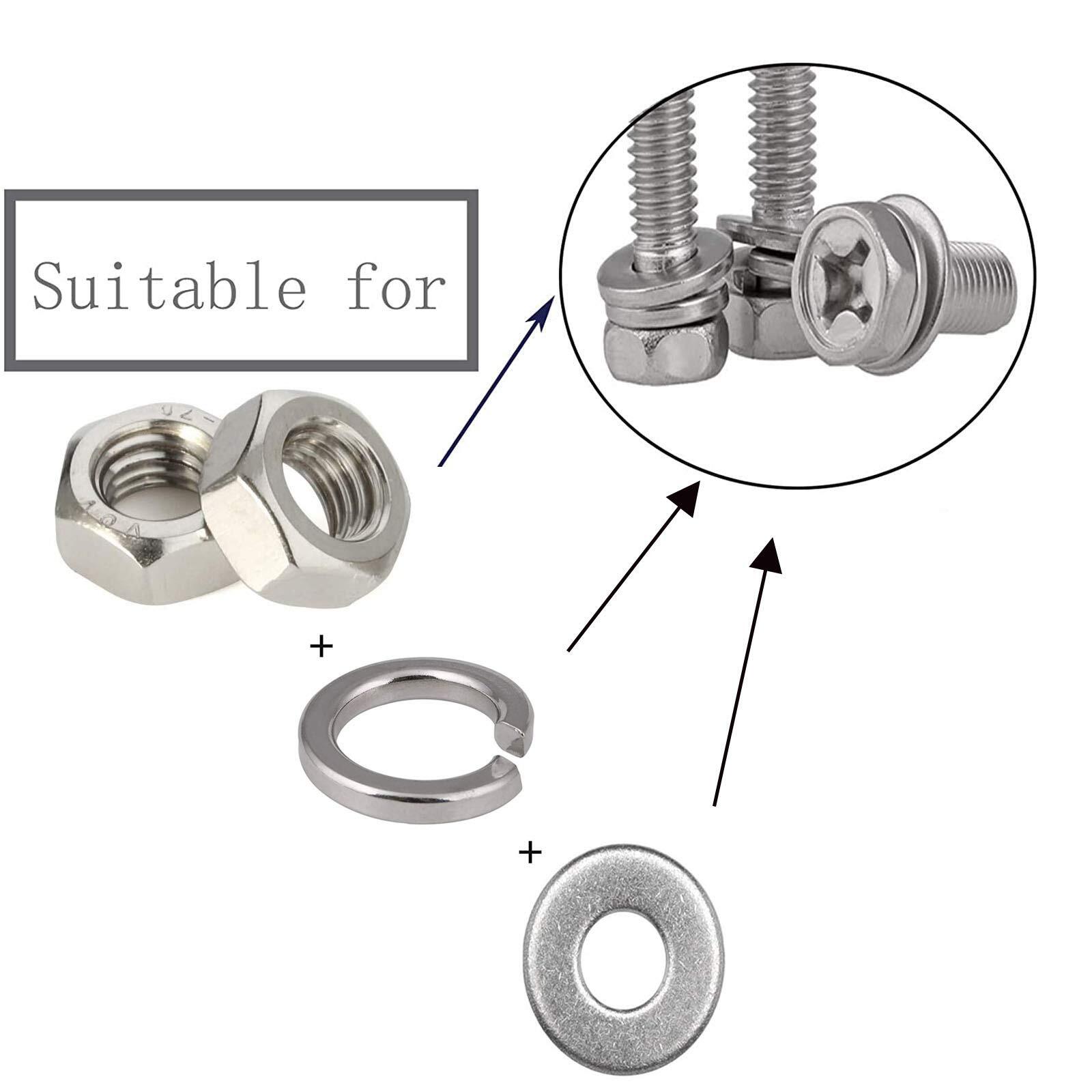 M3 Hex Nuts Washers Assortment kit 10 Hex Nuts+ 10Flat washers+ 10 Lock washe...