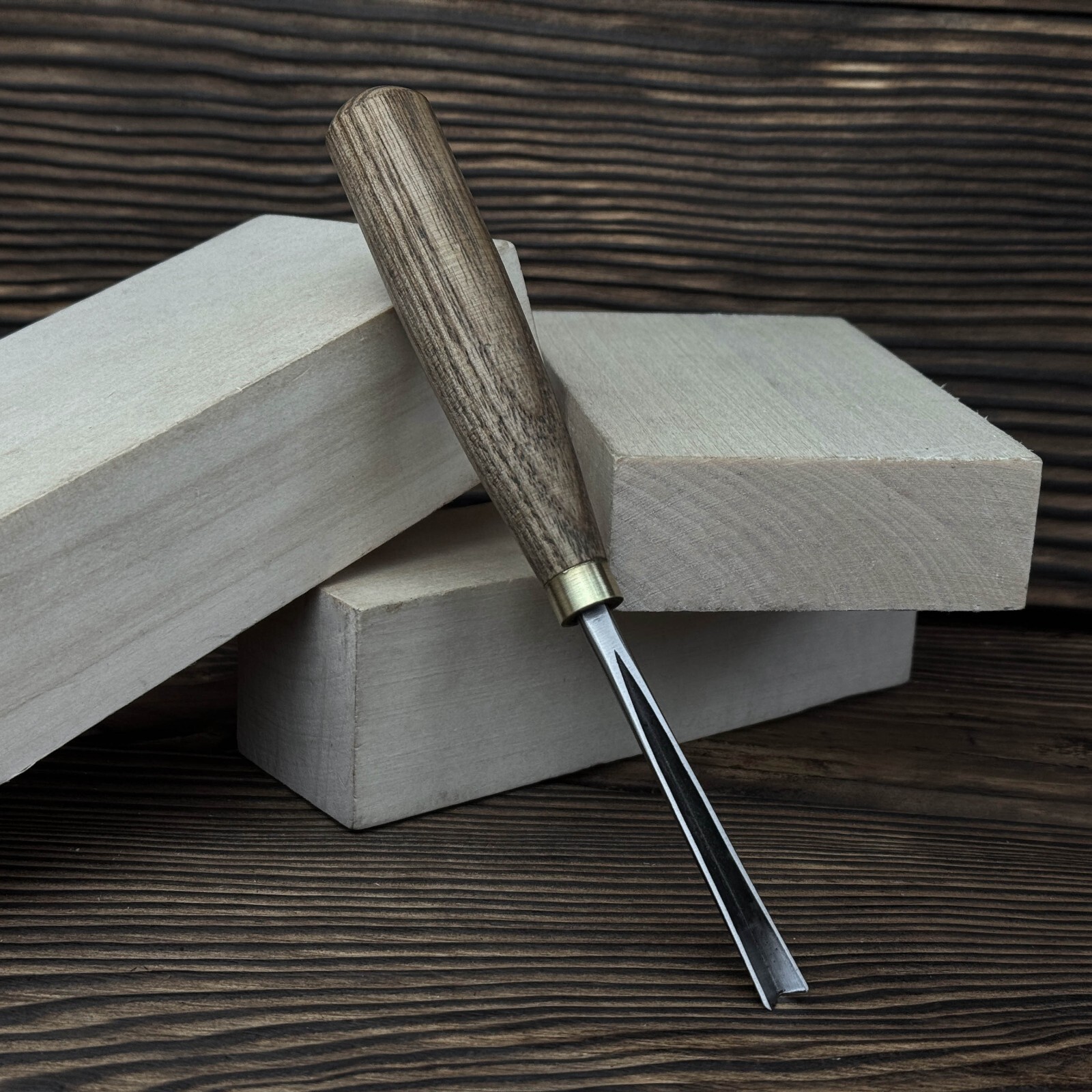 Hand-Forged V-Parting Chisel. Ash Handle Detail Tool with Sheath. Carver Gift.