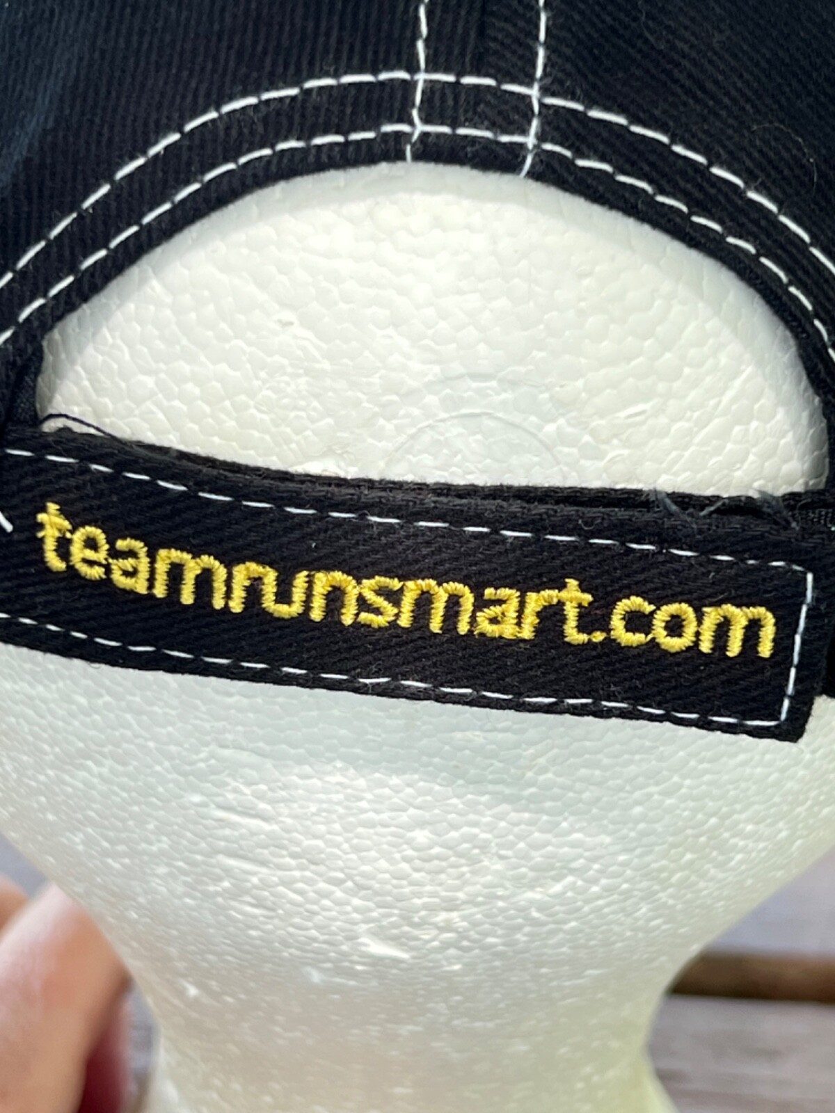 Team Run Smart Freight Liner Logo Black Hat Cap Hook Loop White Topstitch