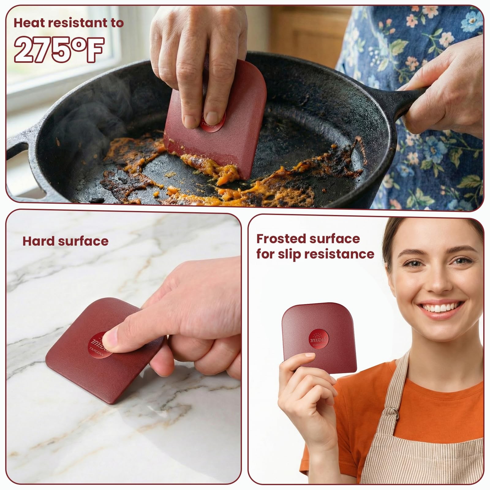 TMEDW Pan Scraper, 5 Pcs Pot Scraper Plastic, 5 Pcs, Red