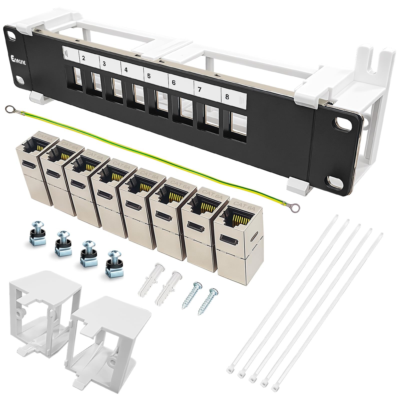 8 Port Patch Panel Keystone Coupler CAT6A Shielded (EC Listed) Wall Mount 10 ...