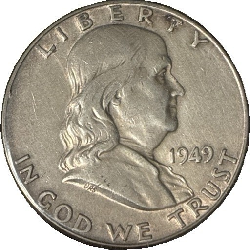 1949 Franklin Half Dollar 50C US Coin 90% Silver Business Strike.