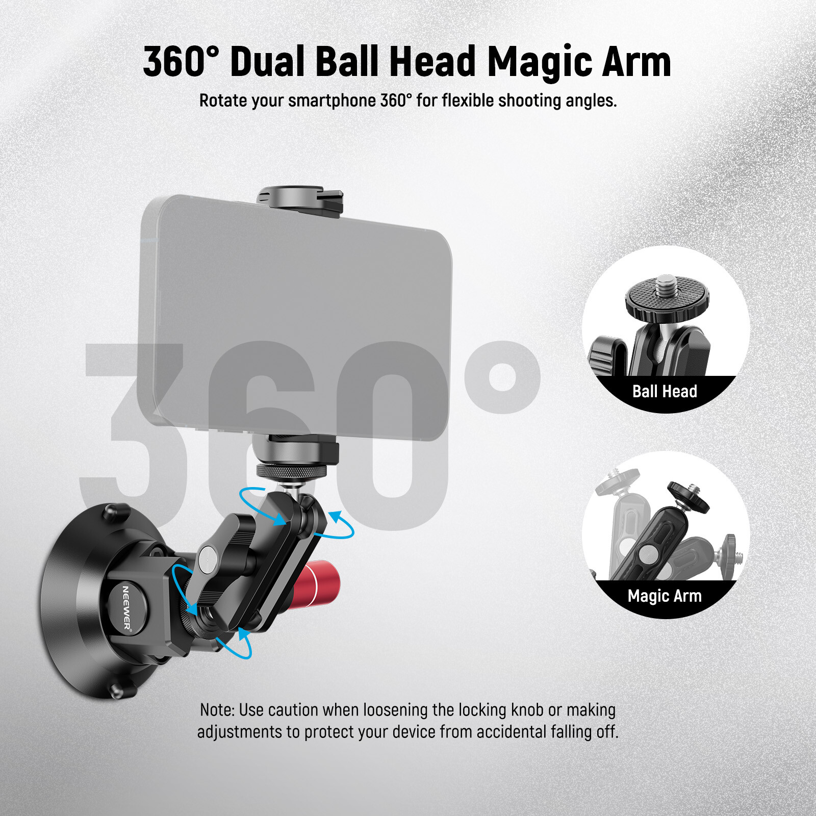 NEEWER 3" Suction Cup Camera Mount Bracket with Ball Head Magic Arm