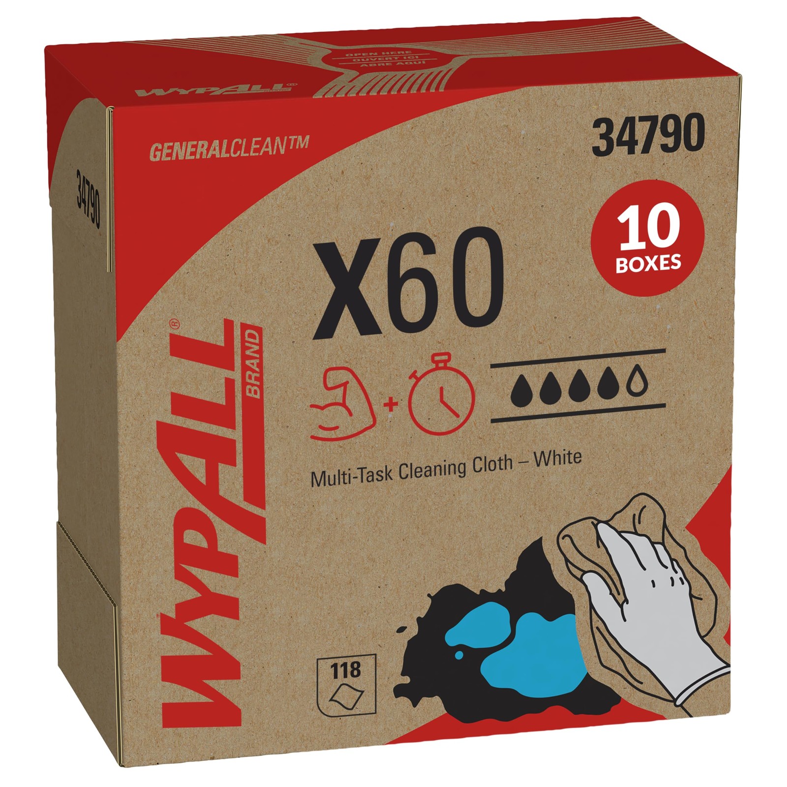 WypAll GeneralClean X60 Cloths Multi-Task Cleaning Wipes 10 Boxes, White