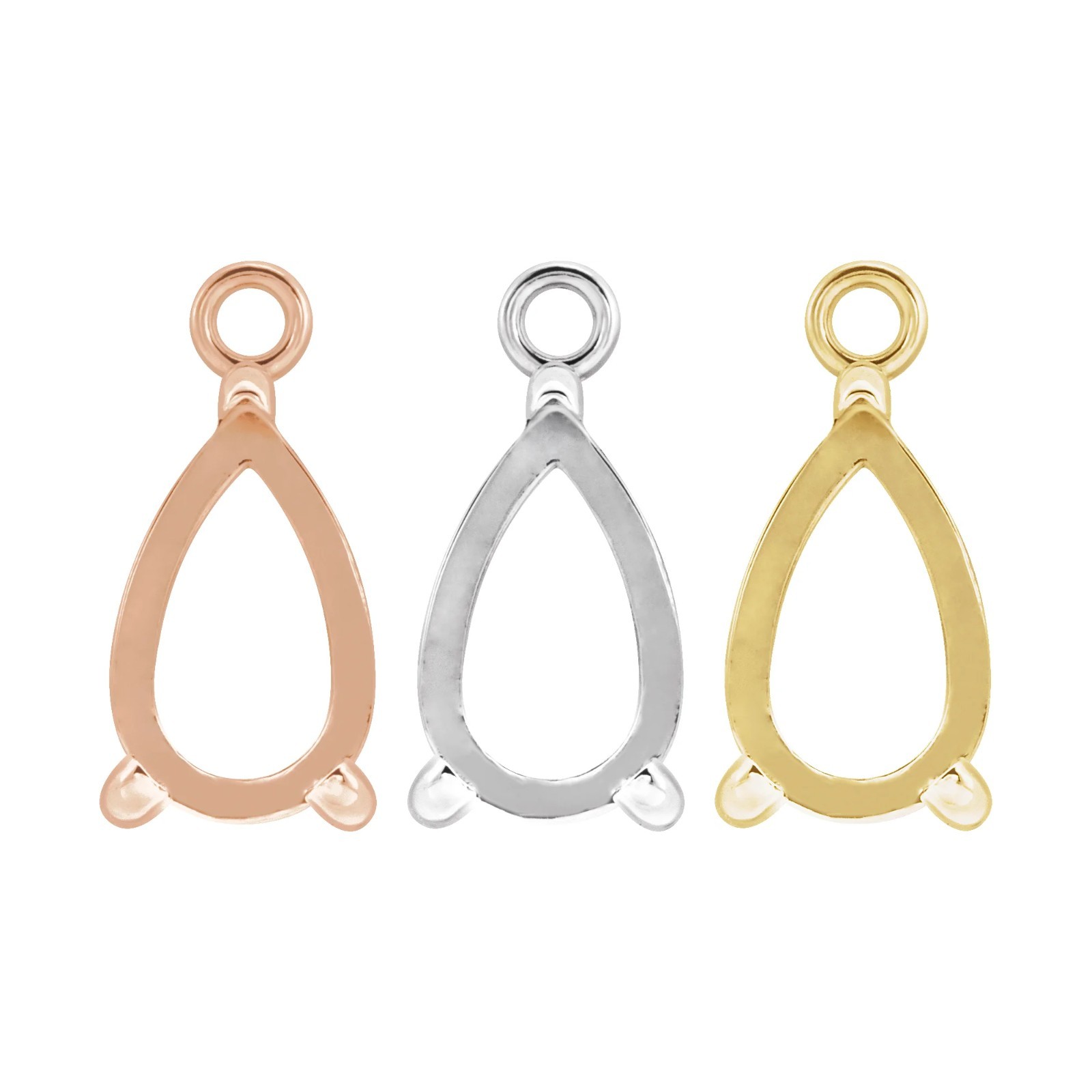 10K 14K 18K Gold, Platinum & Silver 8x5 mm Pear 3-Prong Claw Dangle