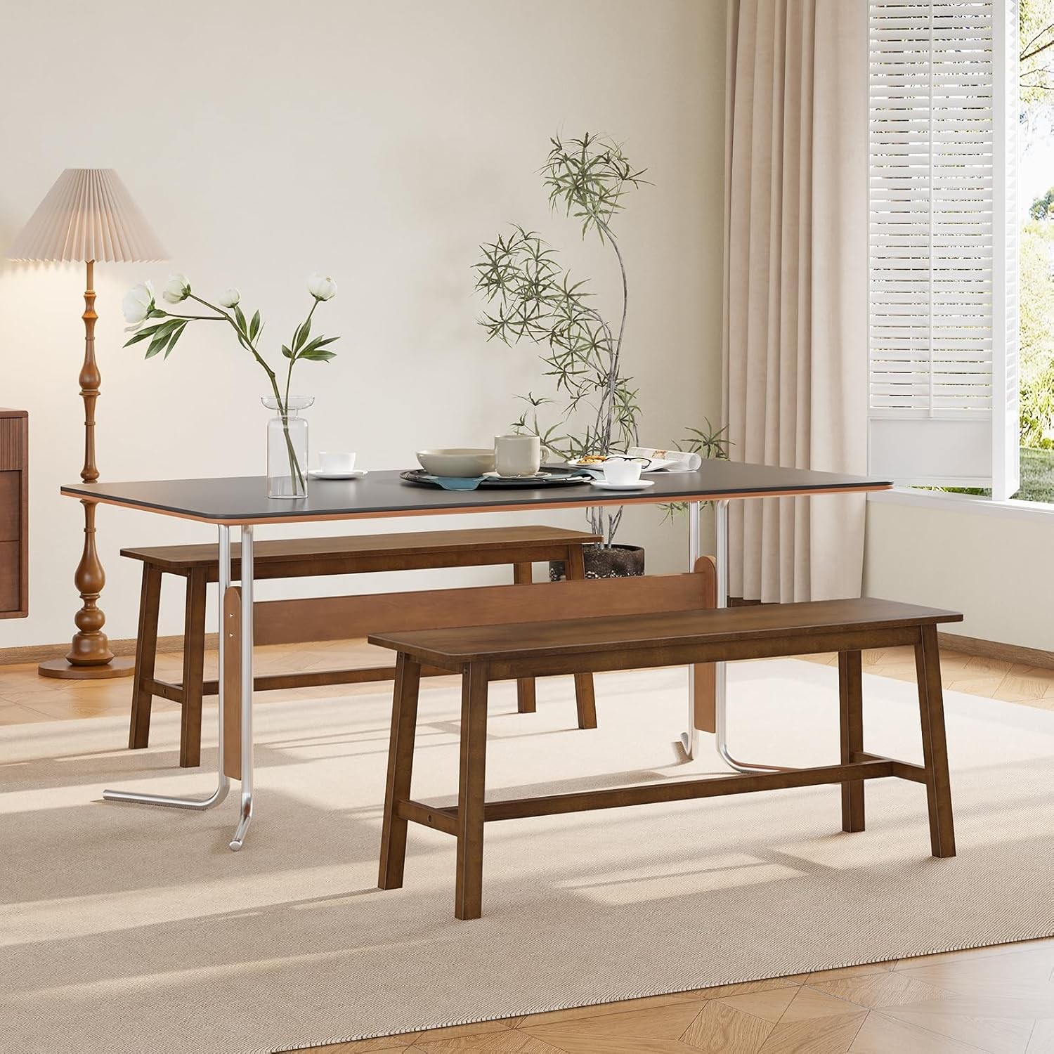 39.3'' Bamboo Dining Bench Farmhouse Kitchen Table Bench Kitchen & Living Room