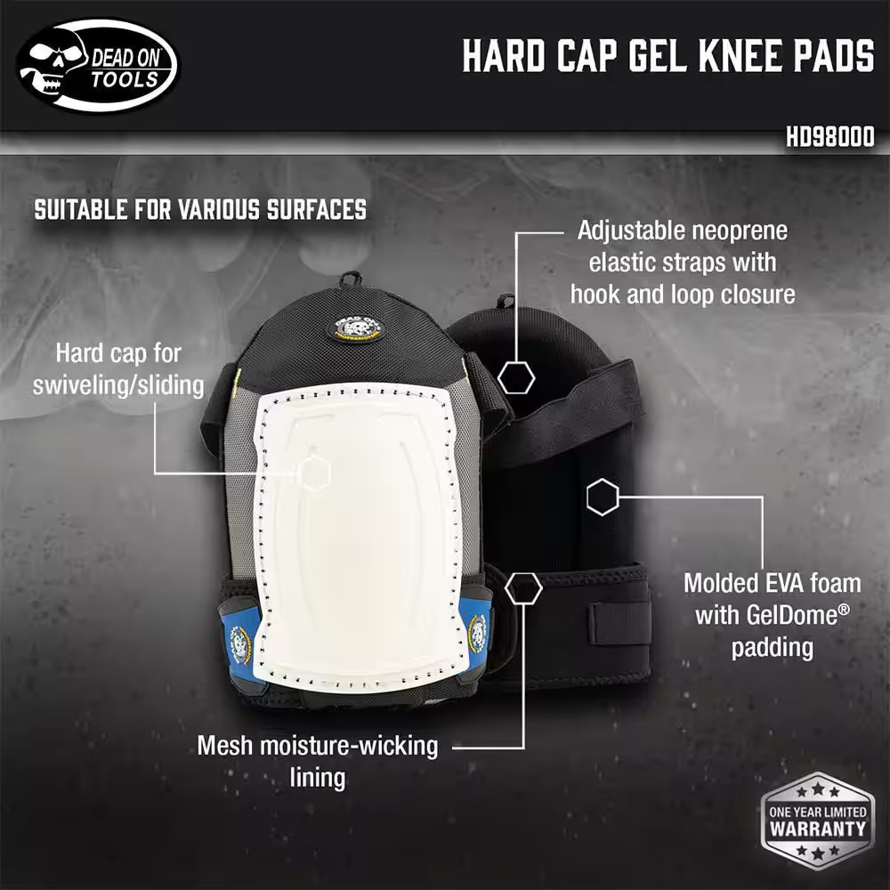 Geldome Swivel Slider Hard Cap Gel Padded Work Knee Pads with Mesh Lining and Ho