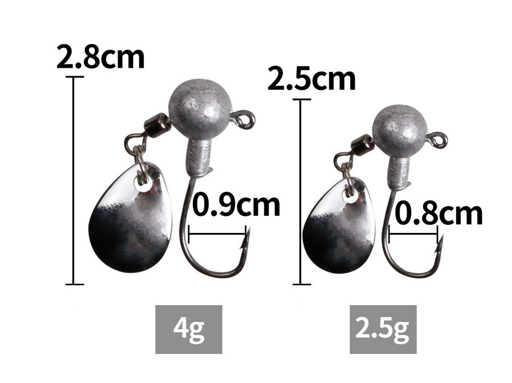 10PCS Crappie Jig Heads Underspin Spinner Lead Head Jig Hook 1/16 oz 1/8oz
