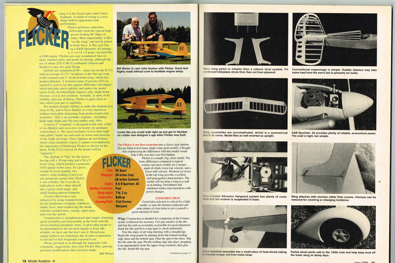 MODEL AVIATION Magazine June 1995 Flicker RC Bipe