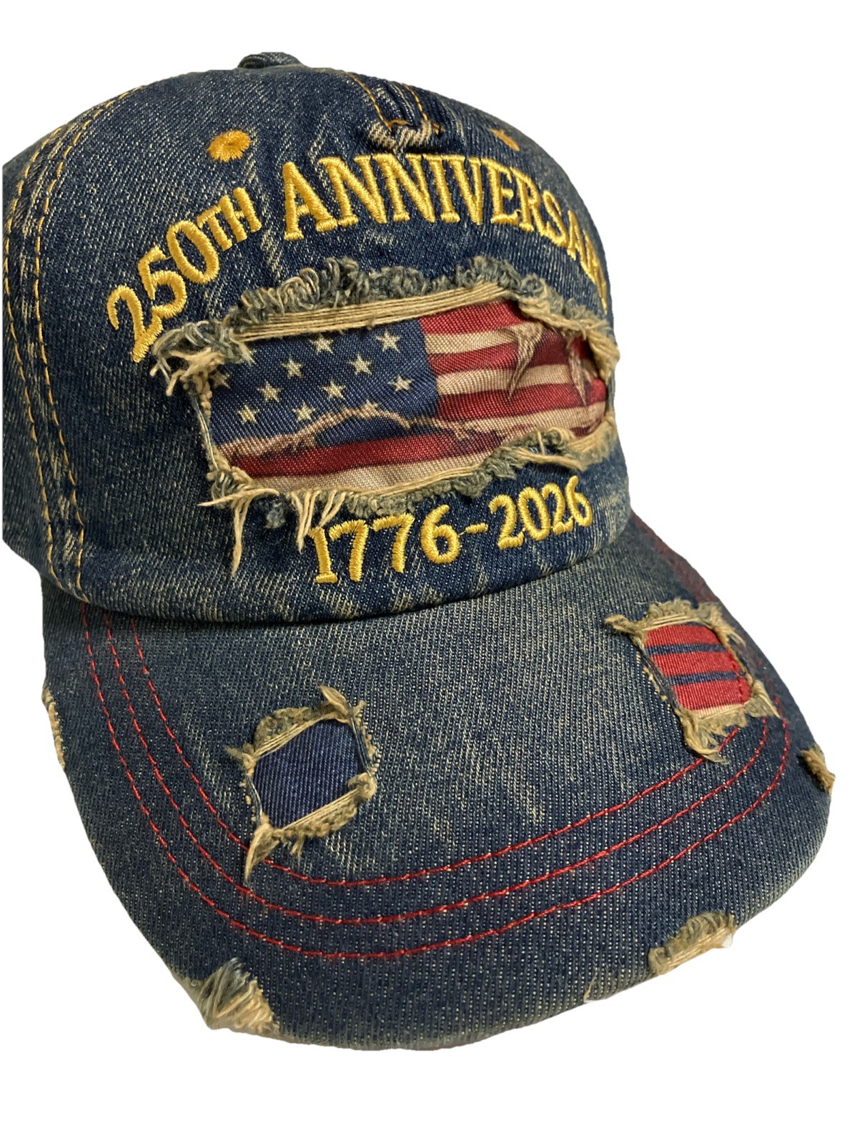 USA 1776-2026 250th Anniversary Distressed Denim Cap, Commemorative American Hat